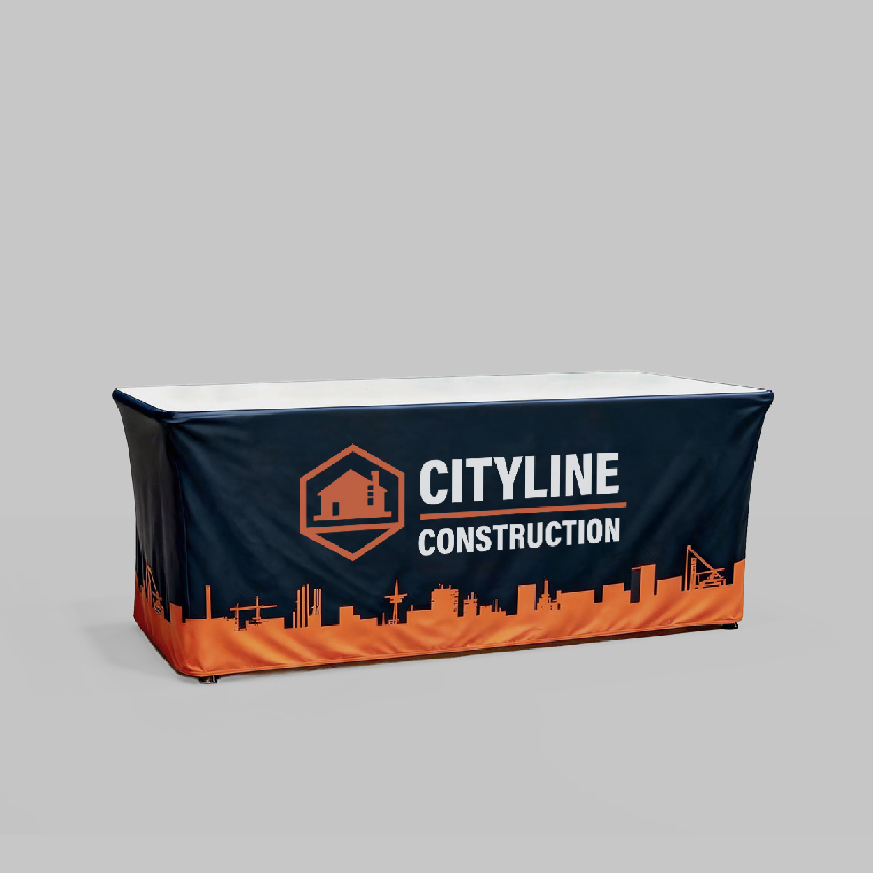 Custom branded table cover with a logo